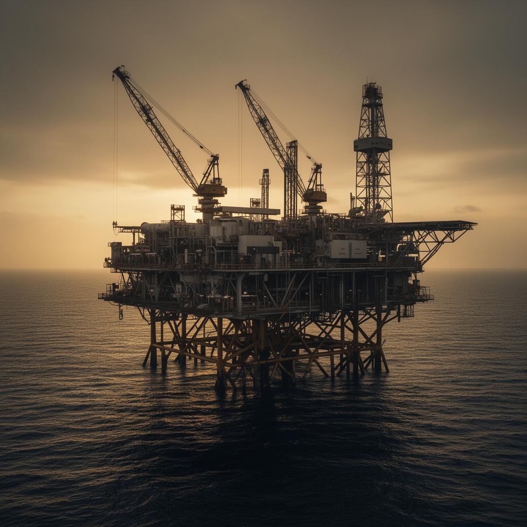 Offshore production platform at golden hour